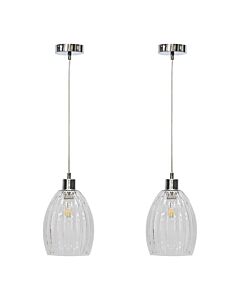 Set of 2 Birch - Clear Fluted Glass with Chrome Pendant Fittings