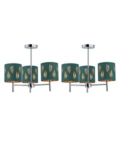 Set of 2 Brea - Chrome 3 Light Fittings with Dark Green Fern Shades