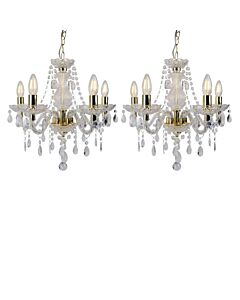 Set of 2 Clear and Gold Marie Therese Style 5 x 40W Chandelier