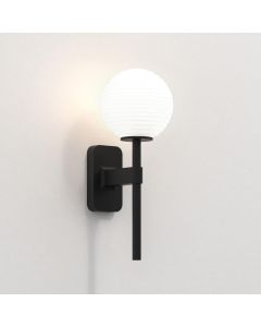 Astro Lighting - Tacoma Single 1429004 & 5036004 - IP44 Matt Black Wall Light with White Ribbed Glass Shade