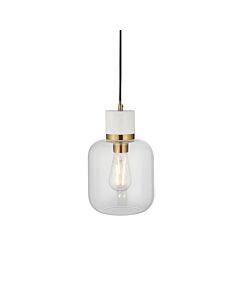 Endon Lighting - Travi - 120661 - Vintage Brass White Marble Clear Glass Ceiling Pendant Light