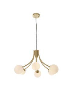 Endon Lighting - Bloom - 92217 - Satin Brass Opal Glass 6 Light Ceiling Pendant Light