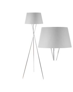 Chrome Twist Tripod Floor Lamp with Grey Fabric Shade