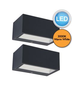 Set of 2 Gemini - 10.5W 3000K LED Dark Grey Clear Glass IP54 Outdoor Wall Washer Lights