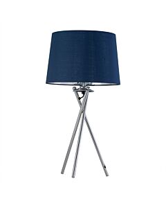 Tripod - Chrome Lamp with Navy Blue & Silver Fabric Shade