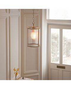 Endon Lighting - Ridgeton - 118595 - Antique Brass Clear Ribbed Glass Ceiling Pendant Light