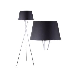 Grey Tripod Floor Lamp with Black Fabric Shade