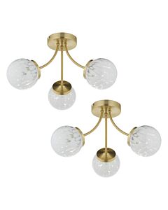 Set of 2 Lucie - Confetti Glass with Satin Gold Ceiling Lights