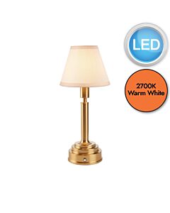 Endon Lighting - Upton Rechargeable & Ivy 16cm - 114889 - LED Aged Brass Vintage White Touch Table Lamp With Shade