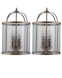 Set of 2 Antique Brass Lantern Pendants