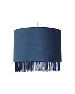 Fringed - Navy Blue 23cm Fringed Velvet Pendant Shade