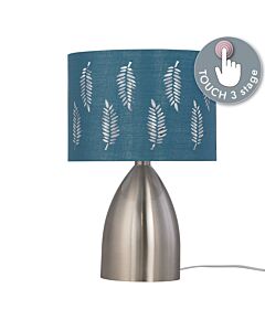 Valentina - Brushed Chrome Touch Lamp with Teal Fern Shade