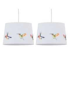 Set of 2 Hummingbird - Bird Print Linen Easy Fit 28cm Pendant or Table Lamp Shades