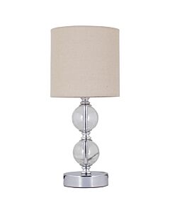 Chrome Two Ball Table Lamp with Natural Linen Shade