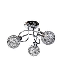 Reno - Chrome Clear Jewelled Glass 3 Light Flush Ceiling Light