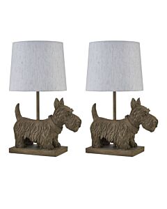 Set of 2 Bonnie - Scottie Dog Table Lamps With Oatmeal Linen Shade