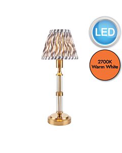 Endon Lighting - Morton Rechargeable & Ripple 16cm - 114841 - LED Aged Brass Grey Touch Table Lamp With Shade