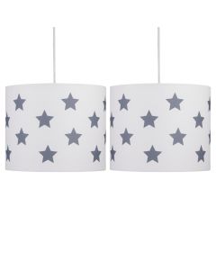 Set of 2 White with Grey Stars 25cm Light Shades
