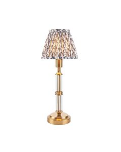 Endon Lighting - Morton Rechargeable & Leaf 16cm - 114833 - LED Aged Brass Grey Touch Table Lamp With Shade