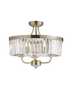 Streisand - Antique Brass Clear Cut Glass 3 Light Flush Ceiling Light