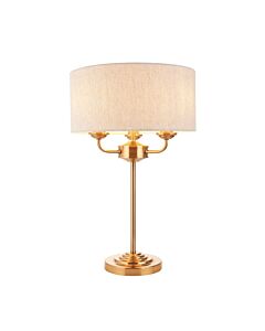 Endon Lighting - Highclere - 110721 - Vintage Brass Natural 3 Light Table Lamp With Shade