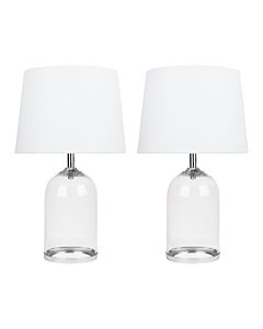 Set of 2 Curved - Clear Glass Cloche Table Lamps With White Shades