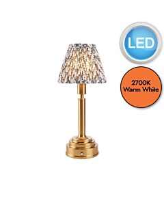 Endon Lighting - Upton Rechargeable & Leaf 16cm - 114873 - LED Aged Brass Grey Touch Table Lamp With Shade