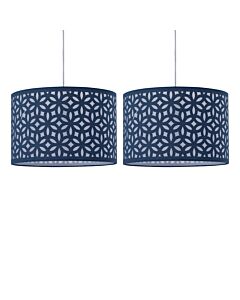 Set of 2 Navy Blue Laser Cut 30cm Pendant Lightshades