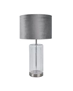 Clear Fluted Glass Lamp with Grey Velvet Shade