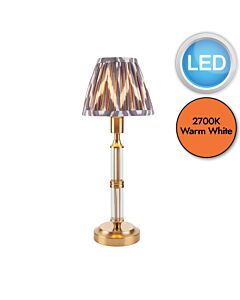 Endon Lighting - Morton Rechargeable & Zigzag 16cm - 114835 - LED Aged Brass Grey Touch Table Lamp With Shade