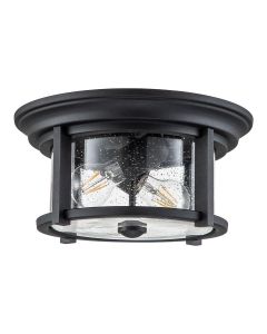 Feiss Lighting - Merrill - FE-MERRILL-F-BLK - Black Clear Seeded Glass 2 Light IP44 Outdoor Ceiling Flush Light