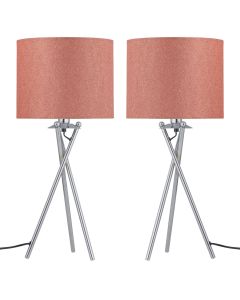 Set of 2 Glitter - Chrome Pink Glitter Tripod Table Lamp With Shades