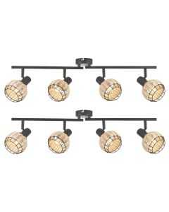 Set of 2 Goa - Black and Natural Rattan 4 Light Ceiling Spotlight Bars