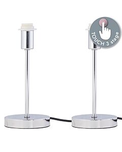 Set of 2 Chrome Touch Operated Stick Table Lamp Bases Only