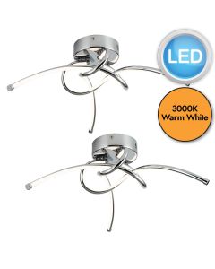 Set of 2 Twist - Chrome LED Flush Ceiling Lights