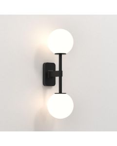 Astro Lighting - Tacoma Twin 1429005 & 5036001 - IP44 Matt Black Wall Light with White Glass Shades