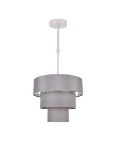 Staggered 3 Tier Grey Faux Silk Slub Fabric Ceiling Adjustable Flush Shade with Chrome Board Inner