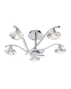 Endon Lighting - Langella - LANGELLA-5CH - Chrome Clear Crystal Glass 5 Light Flush Ceiling Light