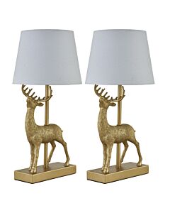 Set of 2 Grace - Gold Stag Table Lamps with White Shades