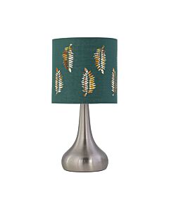 Romana - Brushed Chrome Touch Operated Table Lamp with Dark Green Fern Shade