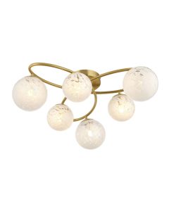 Endon Lighting - Zander - 97233 - Satin Brass White Glass 6 Light Flush Ceiling Light