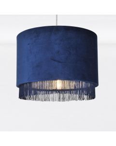 Navy Velvet With Chrome Inner Tassled Light Shade