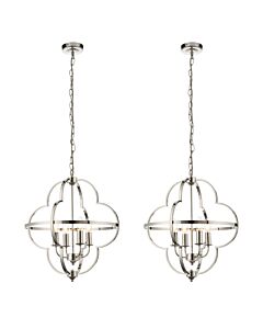 Set of 2 Minford - Polished Nickel 4 Light Ceiling Chain Pendant Lights