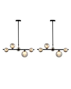 Set of 2 Cole - Black with Smoke Glass 5 Light Bar Pendants