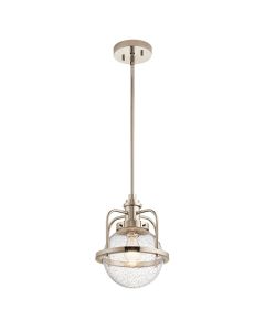 Quintiesse - Triocent - QN-TRIOCENT-P-PN - Nickel Clear Seeded Glass IP44 Bathroom Ceiling Pendant Light