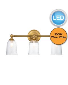 Feiss Lighting - Hugeunot Lake - FE-HUGOLAKE3BATH-BB - LED Brass Clear Seeded Glass 3 Light IP44 Bathroom Wall Light