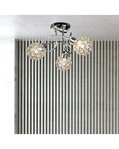 Reno - Chrome Clear Jewelled Glass 3 Light Flush Ceiling Light