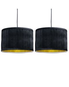 Set of 2 Sundance - Black Velvet Pleated 30cm Lamp Shades with Gold Inner