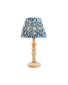 Endon Lighting - Bibury & Ripple 20cm - 114282 - Ash Wood Aged Brass Blue Table Lamp With Shade