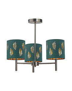 Brea - Antique Brass 3 Light Fitting with Dark Green Fern Shades